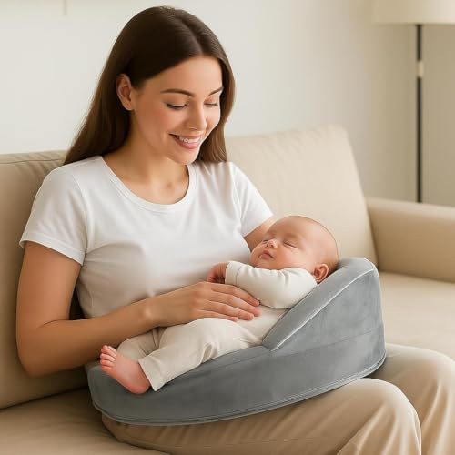 ETOFIXEE Cuscino Allattamento,Cuscino per Allattamento Forma Ergonomica con Cinghia Regolabile e Recinzione di Sicurezza,Supporto Postura,Sfoderabile e Lavabile in Lavatrice