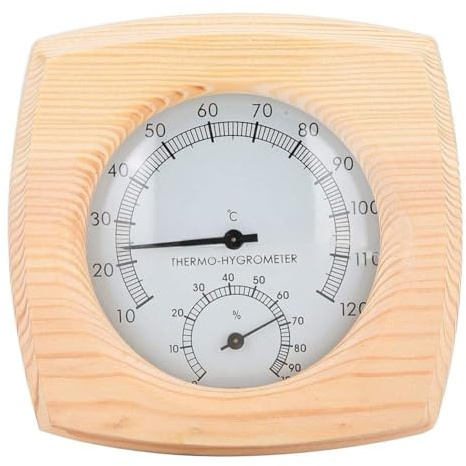 VIRELLO Termómetro e higrómetro de madera para sauna, medidor preciso de temperatura y humedad para sala de vapor tradicional, accesorio de montaje en pared resistente al calor