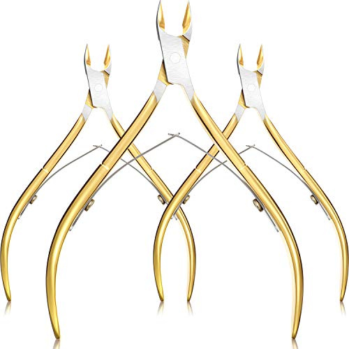 Mudder 3 Pack Gold Cuticle Trimmer Nippers Cutter Tool Stainless Steel Nail Cuticle Scissors Remover with Pointed Blade Scissors Pedicure Manicure Tool for Fingernails and Toenails Nails Care