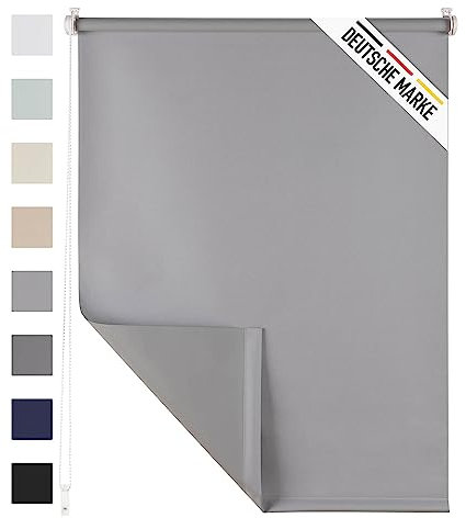 Blumtal Verdunklungsrollo 120 x 155-195 cm - Klemmfix Rollo ohne Bohren - Thermorollo Klemmfix - Fensterrollo Innen für Fenster und Türen - Klemmrollo - Fensterrollo - Sichtschutz Rollo in Hellgrau