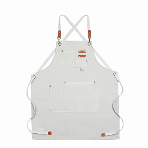 ALCKO Arbeiten Schürze, Tischlerschürze Schweißerschürze Wasserfest Canvas Werkzeugschürze Herren Damen, Mann Frau, Perfekt for Garten Keramik Werkstatt Garage (Color : White, Size : XL)