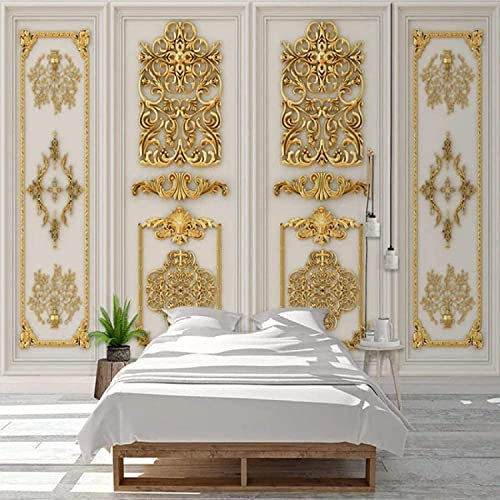 Fond D'Écran 3D Fleurs En Relief Or Peinture Murale Chambre Salon Décoration De La Maison 3D Papier Peint Mural Photo Murale Peler Et Coller Affiches Murales Auto-Adhésives Art Mural 400 x 280 cm