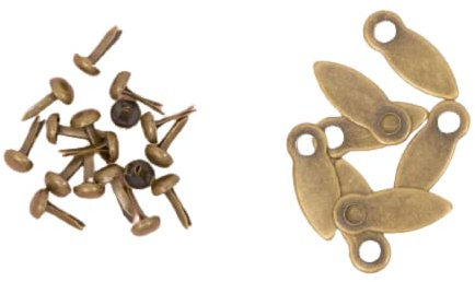 Craftelier - Brads und Drehknöpfe zum Erstellen von Verschlüssen für Scrapbooking- und Bastelprojekte, inkl. 50 Brads und 50 Knöpfe, Größe 17 x 7 mm, Vintage-Bronze