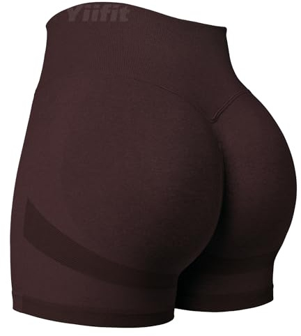 Yiifit Pantalones cortos deportivos para mujer, cintura alta, entrenamiento, 3,5 pulgadas, para motociclista, gimnasio, pantalones cortos, Curry Red, M