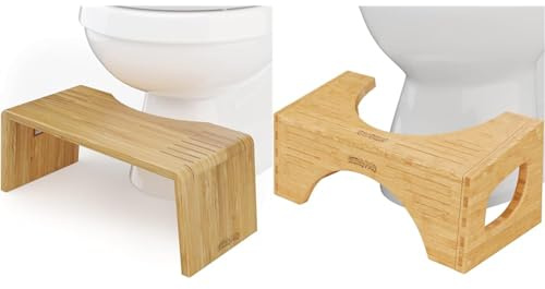 Squatty Potty Oslo Falten Bambus Toilette Hocker - 7-Zoll zusammenklappbar Badezimmer Hocker zum Erwachsene und Kinder, Braun & The Original Bambus Flip Toilette Hocker, 7-Zoll & 9-Zoll Höhe, Braun