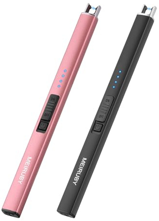 MEIRUBY 2 Pack Electric Candle Lighter, Christmas Stocking Fillers Women Mom Housewarming Birthday Gifts for Women, USB Arc Rechargeable Windproof Long Lighter for Candle BBQ Black/Rose Gold