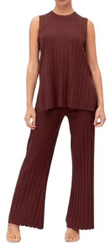 XIXIMAON Due Pezzi Pieghe Abiti Per Le Donne Estate Senza Spalline Tubo Top Gamba Larga Pantaloni Set Pantaloni A Maglia Set Lounge Wear, Marrone, M