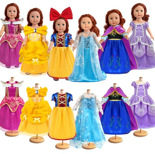 WONDOLL American 18 inch Girl Doll Clothes and Accessories, Princess Costumes Dress, 6 Pieces