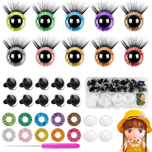 HavaCue 30 Stück 16MM Sicherheitsaugen mit Wimpern für Häkeltier | Augen Amigurumi, Bunte Knopfaugen für Häkeltiere, Kunststoff Amigurumi Augen für Bastelset für Plüschtiere zum Selbermachen