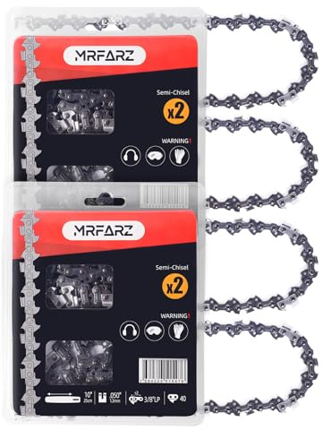 MRFARZ Catene per motosega da 25,4 cm, confezione da 4 catene con 40 maglie di trasmissione da 3/8 passo LP .50 Gauge S40 a basso contraccolpo semi-scalpello catene di ricambio per seghe per RY3714