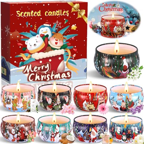 ZZXLOPEZ Velas Perfumadas, 9 Piezas Velas Perfumadas Juego de Regalo, Caja de Regalo con Velas Navideñas, Cera de Soja Natural, Velas Aromaticas para Baño Yoga San Valentín Cumpleaños Navidad Mujer