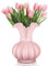 Joeyan Hand-Made Blown Pink Coloured Glass Flower Vase with Wide Waved Mouth Ribbed Body Design for Office Home Decor Wedding Table Centerpiece, 20cm Thick Heavy Vintage Pedestal Vase for Living Room