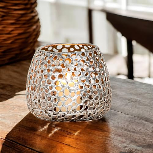 GILDE Windlicht Metall Chico – Tischdeko Farbe: Silber antikfinish matt – Deko Kerzenhalter für Teelichte oder kleine Stumpenkerzen Höhe 12 cm