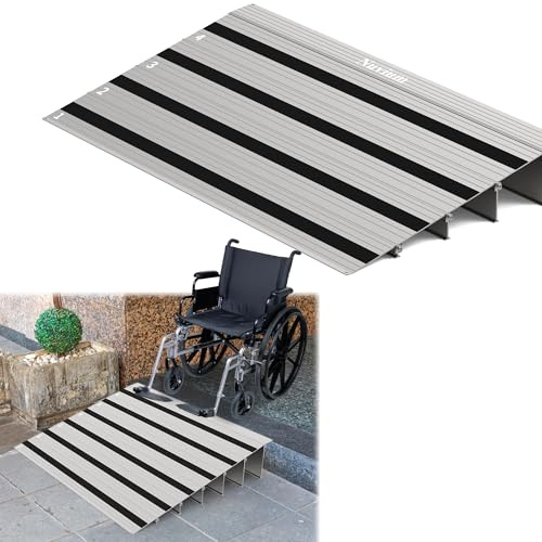 Nuvium 4H x 34L Door Threshold Ramp with Fixable Screws, Stable Portable Aluminum Ramp for Wheelchairs, Walkers, Scooters, and Power Chairs