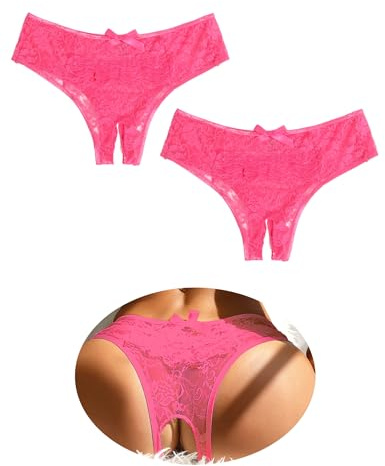 ohmydear 2 Piezas Tanga Abierto de Encaje Braguitas Mujer Sexy Transparente Tanga Ouvert Talla Grande Bragas Abiertas Cintura Baja Ropa Interior Slip Eróticas Estampado Floral