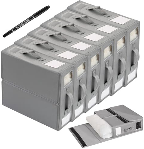 ZYNERY 6 Pack Bed Sheet Organisers, Foldable Bedding Storage Box Under-Bed Storage Organiser Box with Handle and Window, for Sheets, Blankets, Duvet Covers, Clothes