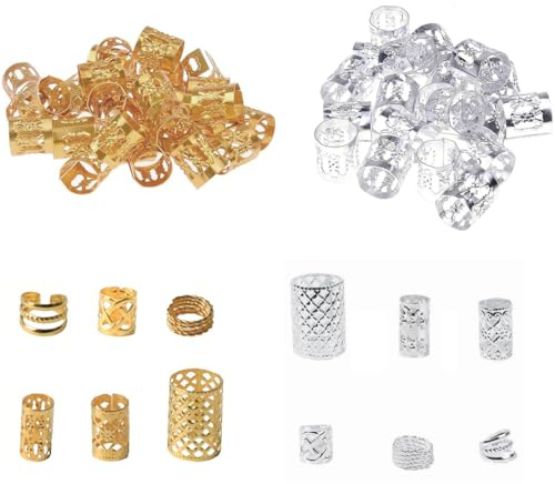 180 Stück Dreadlocks Schmuck Braids Schmuck, Haarschmuck Gold und Silber, Haarringe für Zöpfe Haarspiralen für Dreadlock-Zubehör, Haar-Zöpfe, für Männer, Frauen, Mädchen