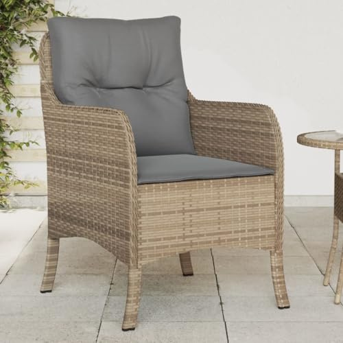 Owoxanthellate 2er Set Gartenstuhl Beige & Lichtgrau, Poly-Rattan Sessel mit dicken Kissen, 58,5x67x86 cm, 110 kg belastbar, wetterfest für Balkon Terrasse Camping