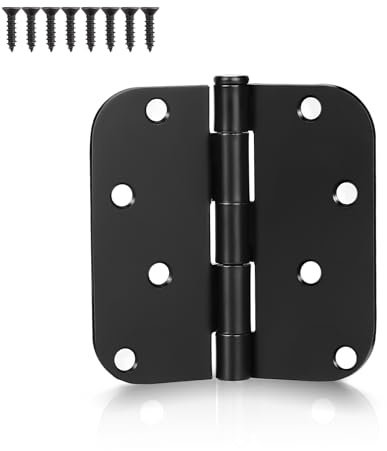 KNOBWELL 12 Pack 4 X 4 Matte Black Door Hinges No Squeak Hinges Rounded Square Corner, 5/8 Inch Round Radius Exterior Door Hinge in Black