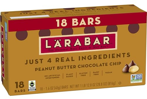 Larabar Peanut Butter Chocolate Chip, Fruit and Nut Bars, Gluten Free and Vegan, 28.8 oz, 18 Ct