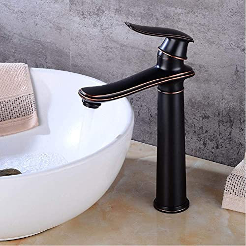 SXLSZ Landhaus Waschbecken Armatur, Retro Wasserhahn, Einhand Hoch Waschtischarmatur Badarmaturen Warmes Und Kaltes Mischbatterien Badezimmer Aus Messing Schwarz ?l Eingerieben Bronze,Schwarz