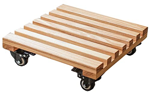 DUNAKE Pflanzenroller Holz, Rollbrett Pflanzen Eckig, Untersetzer Mit Feststellbaren Rollen, Strapazierfähiger Pflanzenwagen Für Den Außenbereich, Innenterrasse (Size : 15 inch)