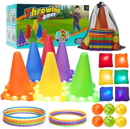 Outdoor Spiele für Kinder, Leuchtende Pylonen, Bean Bags, Ball, Ringe, Ostern Banner, Party Wurfspiel Garten Spiel Outdoor Spielzeug Geschenk für Kinder Draußen