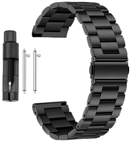 Antfly Bracelet de montre en métal 20mm,Bracelet de montre en acier inoxydable,Remplacement rapide de bracelets de montre pour hommes et femmes- 20mm 22mm (20MM, Noir)