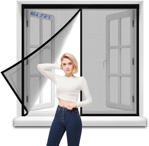 Cortina Mosquitera para Cortinas, 130x105cm Cortina antiinsectos Fácil de ensamblar, Cierre Automático de Arriba a Abajo, Manos libres Negro