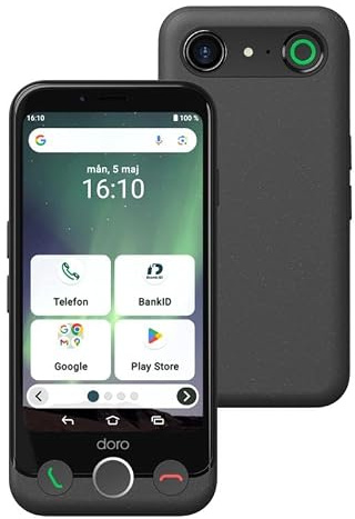 DORO – Smartphone Doro Aurora A11 – Seniortelefon – Lätt att Använda – Trygghetsknapp med GPS-Positionering – Kompatibel med Hörapparater – USB-Kabel Ingår – Grafit