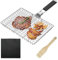 Grillkorb Fischbräter, Fisch Grillhalter, Faltbare BBQ Grill Mesh Klemme mit abnehmbarem Griff, Tragbarer Fischgrillgitter für Fisch, Steak, Garnelen, mit Oxford-Tasche & 1 Wollbürste mit Holzgriff