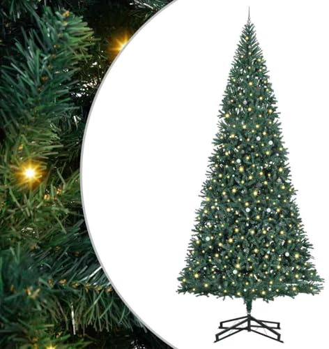 vidaXL Árbol de Navidad Artificial Pre-Iluminado con Juego de Bolas, Decoración navideña Moderna, Árbol Preiluminado, Artificial, Decoración de Temporada, LED, Verde Interior, Exhibición versátil