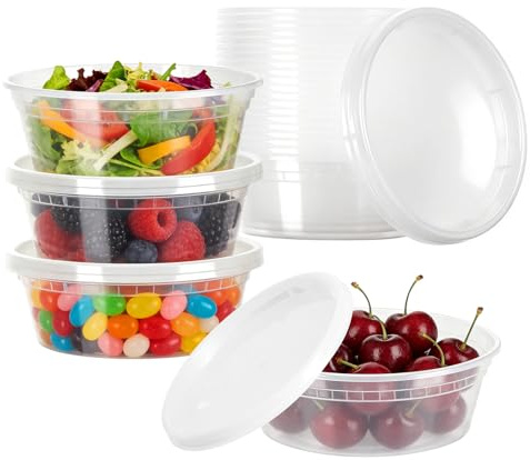 Romon Boite Alimentaire Plastique, Set De 24 Pots Plastiques Avec Couvercle,Anti-Fuite, Barquette Culinaire Reutilisable Pour Batch Cooking, Lave-Vaisselle Compatible (230ml/8oz)