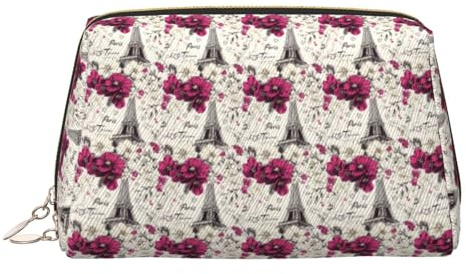GVYGVY Grande borsa da viaggio per il trucco, con stampa di torre Eiffel rosa brillante, in pelle PVC, con cerniera, portatile, impermeabile, per la cura della pelle, trousse da toilette da donna