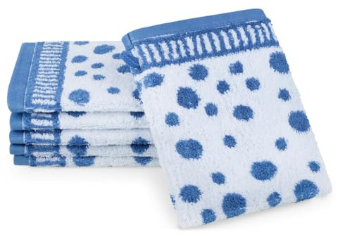 Ross 6er Set Waschhandschuhe – 100% Baumwolle, Punkte Allover Design, Weich & Saugstark, Hautfreundlich & Pflegeleicht – Modernes Frottier für Ihr Badezimmer, Langlebig & Komfortabel (Blau)