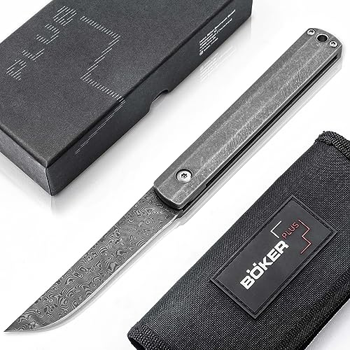 BÖKER PLUS® Wasabi Damast - hochwertiges Damaszener Taschenmesser japanischer Stil - EDC 110 Lagen Damast Klapp-Messer mit Titan Griff in Geschenkbox