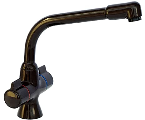 ENKI, Alpha, KT123, Brown, Brass Construction Dual Flow Kitchen Sink Mixer Tap for Basin, with Twin Levers & Swivel Spout Perfect for Low Pressure and Double Bowl Sinks, Drip Free Ceramic Valve