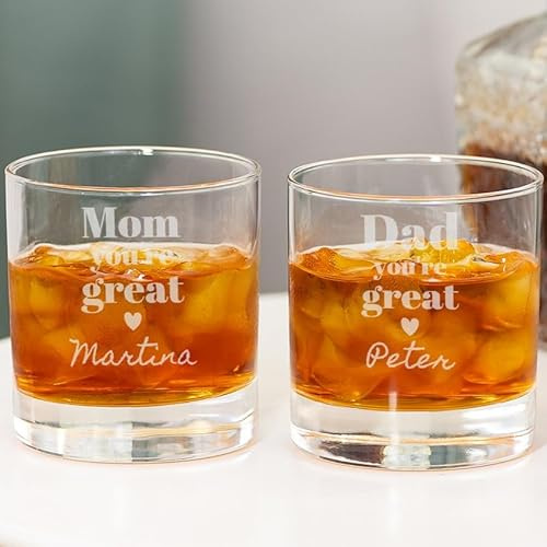 Wanapix | Set 2 Bicchieri da Whisky Personalizzati con Nome | Vetro Inciso | 38 cl | Per Lavastoviglie | Regalo Originale | Mom/Dad...are great