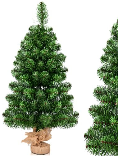 KOMFOTTEU Mini Albero di Natale Artificiale 60/90 cm, Albero di Natale Piccolo con 67/96 Punte di Ramo e Base di Cemento, Christmas Tree con Foglie in PVC per Tavolo, Ufficio, Negozio, Casa (90 cm)