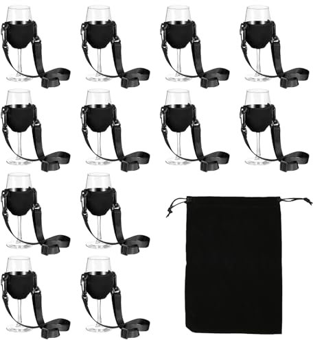 Mocoli Portabicchieri Da Vino, 12 Pezzi Portabicchieri Da Vino Sospeso Portabicchieris Da Vinos Portatile Con Borsa Portaoggettis Nera Per Picnic Piscina Festival Matrimonio Festa Di Compleanno