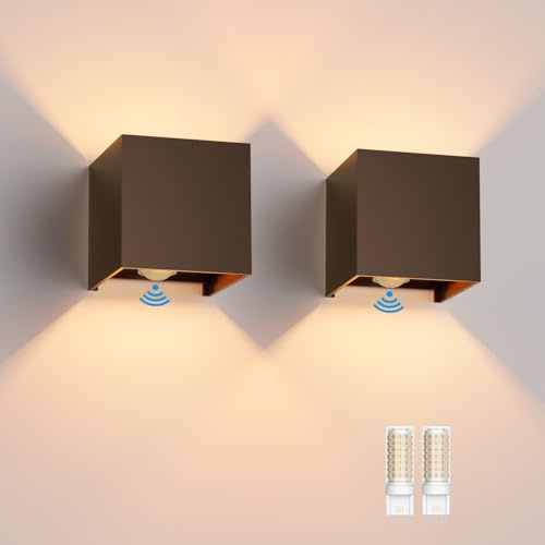 Klighten 2 Stück Aussenlampe mit Bewegungsmelder Innen/Außen 3000K Außenlampe mit Bewegungsmelder Wandlampe Einstellbar Abstrahlwinkel, mit Austauschbarer G9 LED Lampe (Bronze)
