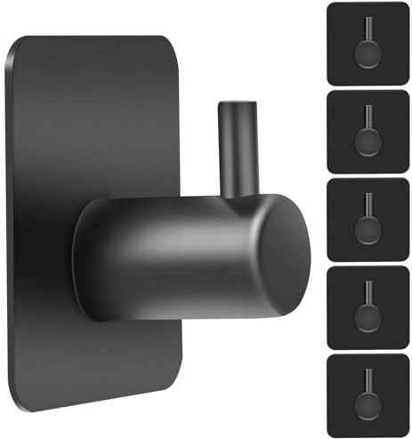 Liuliushun 6 Pcs Ganchos Adhesivos para Pared, Gancho Adhesivo Pared, Colgador Toallas Baño sin Taladro, Colgador Trapos Cocina, Colgadores Adhesivos Acero Inox, Toalleros de Baño, Negro