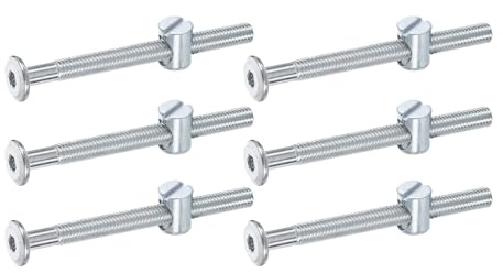 QUARKZMAN 6 stycken sängställningsskruvar, M6 x 70 mm sexkantsskruvar kantmuttrar våningssängskruvar möbelskruvar med slitshuvud-monteringsmutter för stolar barnsängar, silver