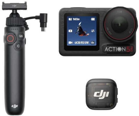DJI Bundle Vlog Osmo Action 5 Pro (Mic 3), caméra d’Action 4K/120 IPS étanche avec capteur 1/1,3″, Micro sans Fil pour iPhone/caméra/Android, contrôle de Gain adaptatif
