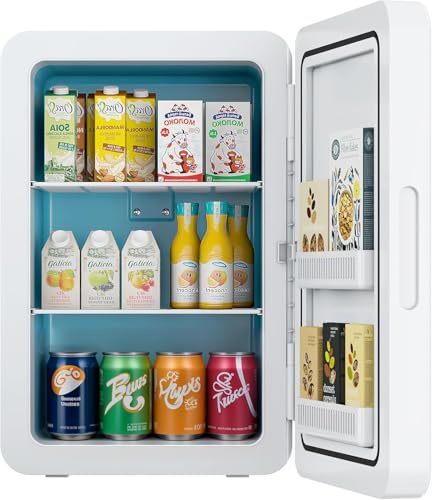 Mini Kühlschrank, 22L/30 Dosen Kleiner Kühlschrank mit Kühl- und Heizfunktion, Mini-Kühlschränke mit AC+12V DC für Schlafzimmer Büros Autos, Tragbare Kühlbox für Getränke, Kosmetik, Snacks (Weiß)
