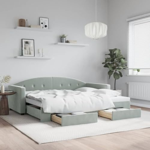 Frdhee Bettgestell Polsterbetten,Tagesbett Ausziehbar mit Schubladen Hellgrau 90x200 cm Samt,Bettrahmen für Schlafzimmer Gästezimmer Kinderzimmer