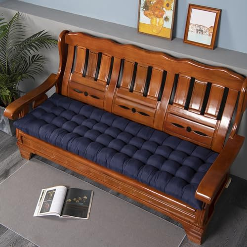 Pongpai 2 3 Seater Bench Cushion Seat Pad for Outdoor/Indoor Benches,Bay Window, Pallet Furniture Pads, Tufted Cotton with 8cm Thick Cushion Filling Chair Cushions (150x50cm,Navy)