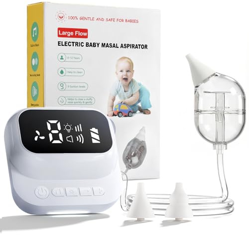 Shynova Nasensauger für Babys, USB-Wiederaufladbar Nasenpflegegerät mit LCD-Display, Sanftem Licht & Musik, Verstellbare Saugkraft, Weiche Silikonaufsätze für Mund & Nase - Blau