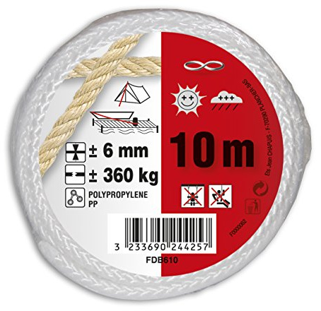 Chapuis FDB610 Corde polypropylène tressée-Résistance à la rupture indicative 360 kg-Diamètre 6 mm-Longueur 10 m-Blanc