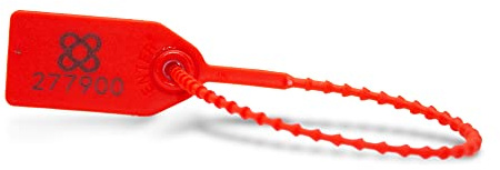 DOJA BARCELONA | Precintos de Seguridad de Plastico Rojos | 200 unidades | 24cm de Largo | Bridas numeradas para maleta, cajas, contenedores, puertas, bolsas, camion, logistica entre otros usos.